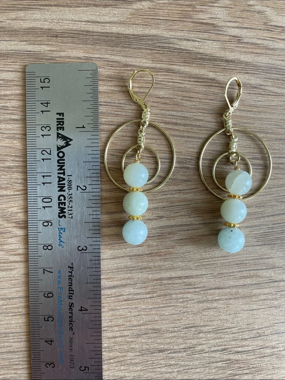HAND CRAFTED AMAZONITE NATURAL STONE GOLD DOUBLE HOOP EARRINGS Dangle Boho Chic